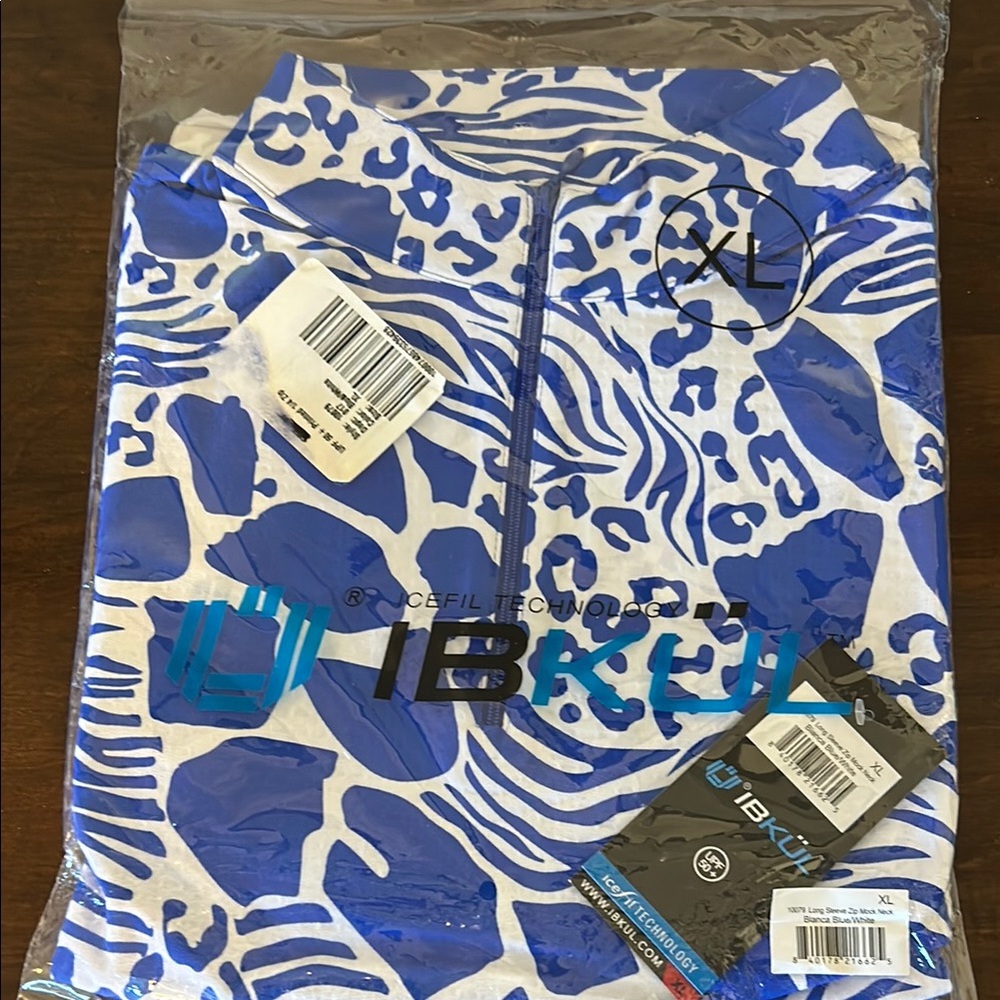 IBKUL Vibrant Blue and White Patterned Top NWT XL
